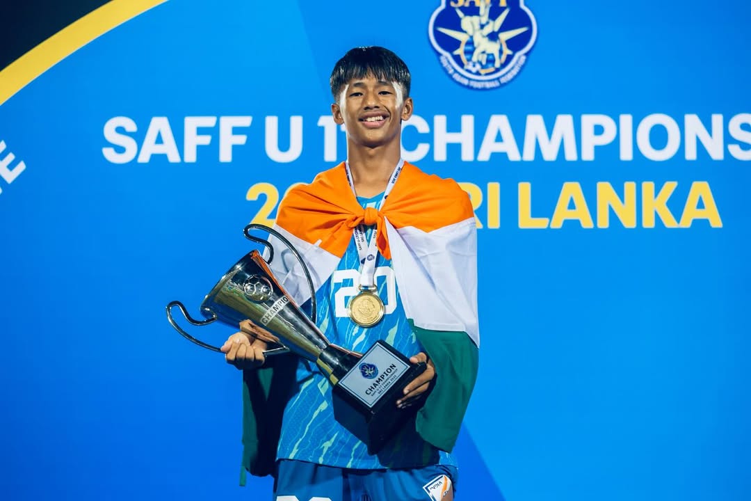 Champion athlete with trophy